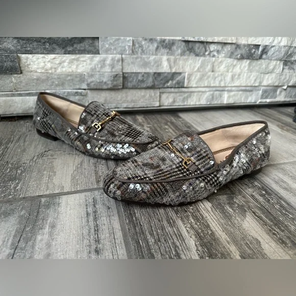 Sam Edelman  Loraine Sequin Plaid  Preppy Academia Loafers wi Gold Accent, Sz 9M - Picture 3 of 14